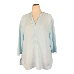 Eddie Bauer Light Blue Partial Button 100% Linen Tunic Top Lightweight Size XXL